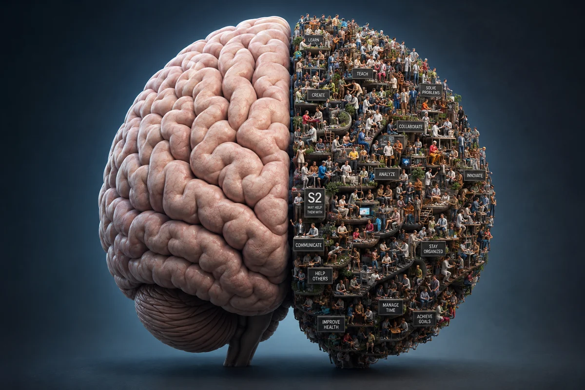 A brain illustrating the many ways NewGuy may help people with their work and daily activities.